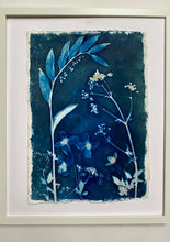 Load image into Gallery viewer, Blue and white botanical print with Cow Parsley, Solomon's seal and Clematis