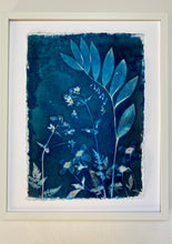 Load image into Gallery viewer, Blue and white botanical print with Cow Parsley, Solomon's seal and Clematis